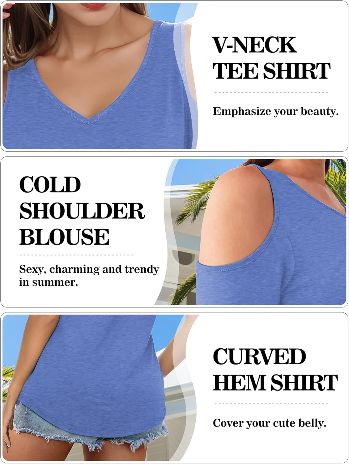 Buauty Womens Summer Trendy Shirts V Neck Criss Cross Cold Shoulder Tops Solid Color Fashion Casual Loose Sexy Blouse - Image 4