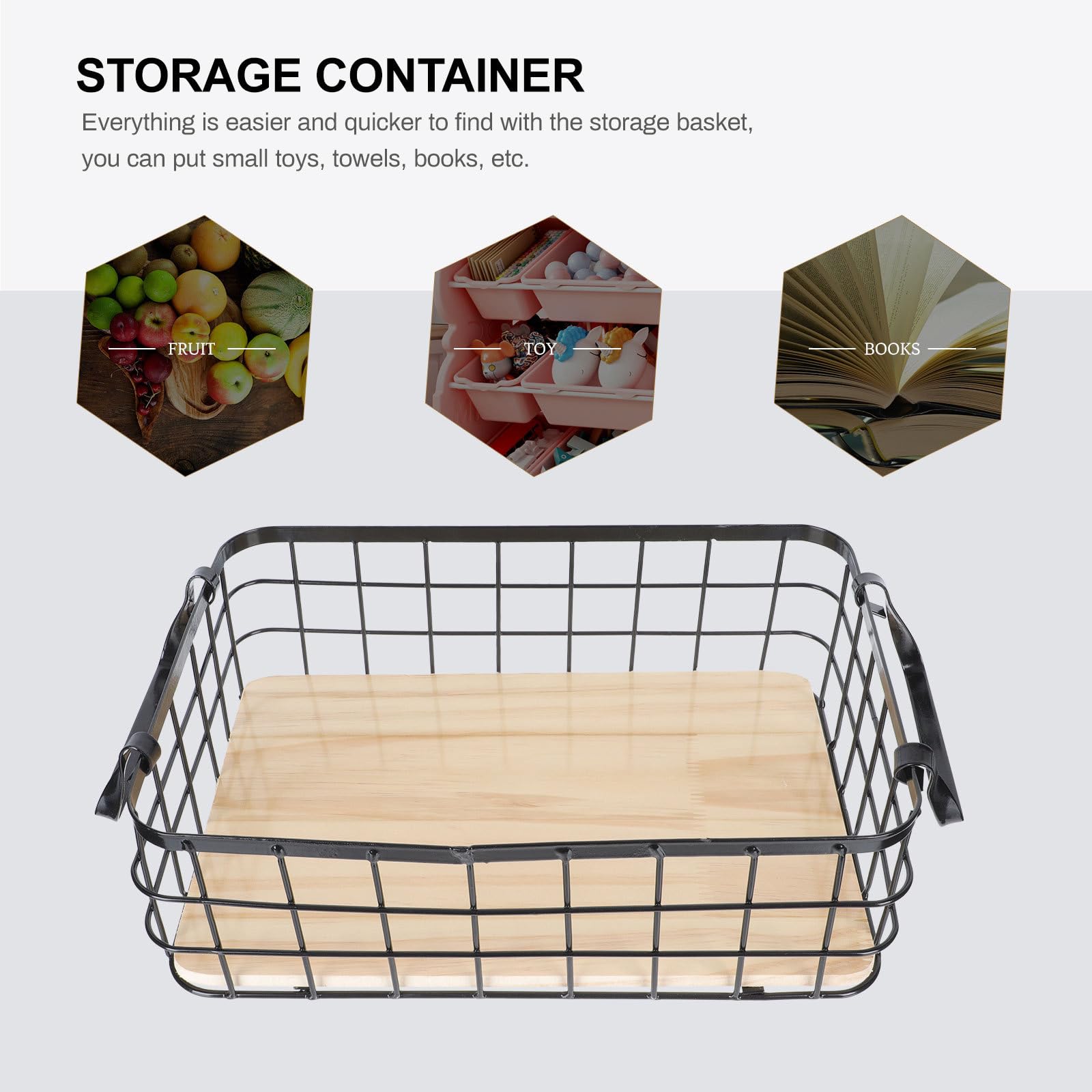Hemobllo Schwarzer Aufbewahrungskorb aus Eisen mit Holzsockel Kleiner Rechteckiger Küchenkorb 32x22x11cm für Obst und Snacks Multifunktionaler Haushalts Organizer mit Tragegriffen