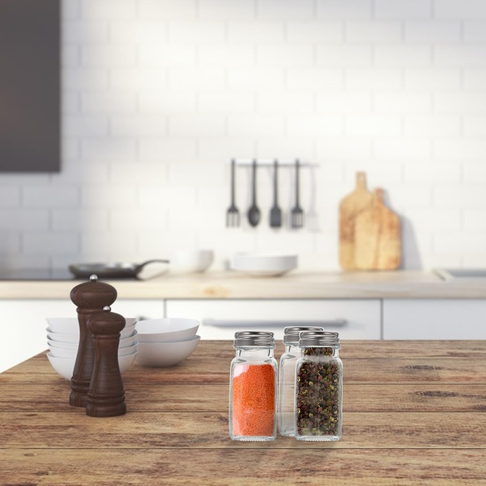Gewürzflaschen aus Glas und Edelstahl 10 Stück und Glatter Oberfläche mit Praktischem Design zum Befüllen von Salz und Pfeffer für Küche