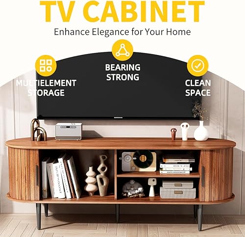 Miniatura 16 de Soporte de TV de 70 pulgadas con toma de corriente para sala de estar, consola multimedia con estación de carga, consola de TV con puerta corrediza