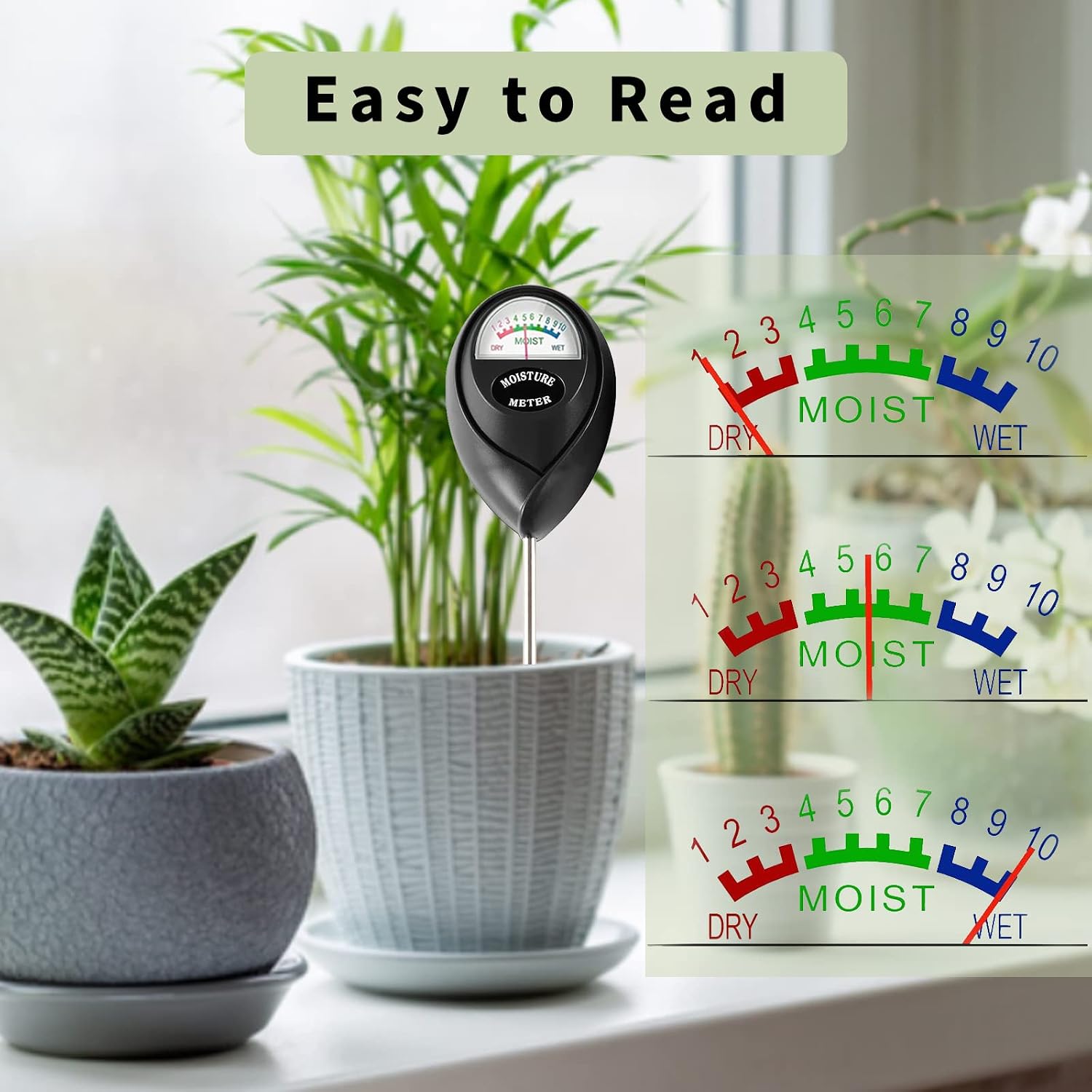 Extended Long Probe Soil Moisture Meter, 2 Pack Plant Water Meter Soil Meter Moisture Sensor Hygrometer for Indoor Outdoor Plant Care,No Battery Needed(Green + Black) image 3