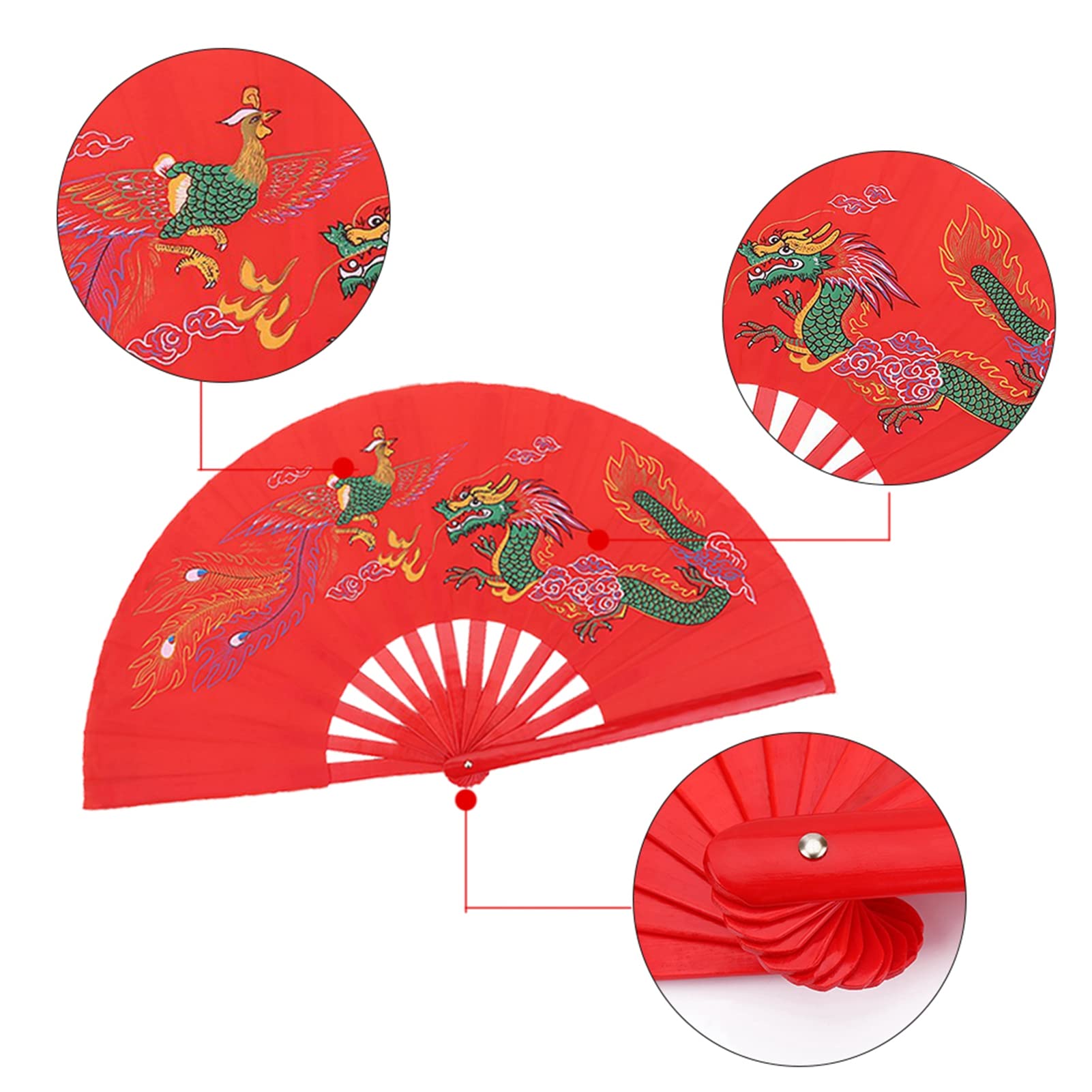 Ventaglio di Tai Chi, Ventaglio Cinese Rosso Ventaglio di bambù di Kung Fu Ventaglio di Tai Chi della Mano Destra per L'allenamento dei Fan di Kung Fu di Danza