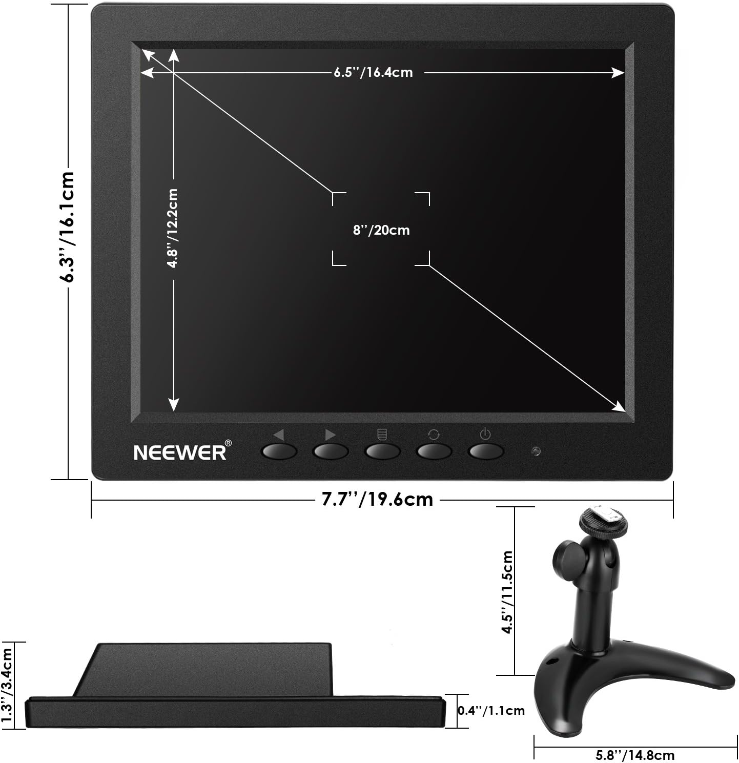 Frее Shірріng оƒƒеr Neewer NW801H 8 inches Monitor with 4:3 TFT-LCD Screen 1024x768 Resolution,500:1 Contrast,HDMI VGA BNC AV Input Audio,Built-in Speaker for DSLR, PC, CCTV Camera, DVD and Car Backup Camera