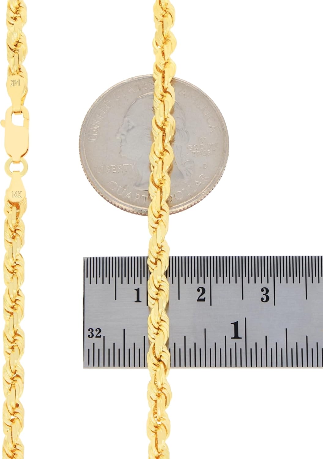 Nuragold 14k Real Yellow Gold 4mm Rope Chain Diamond Cut Necklace (16"-30") Italian Jewelry for Men & Women - Image 9