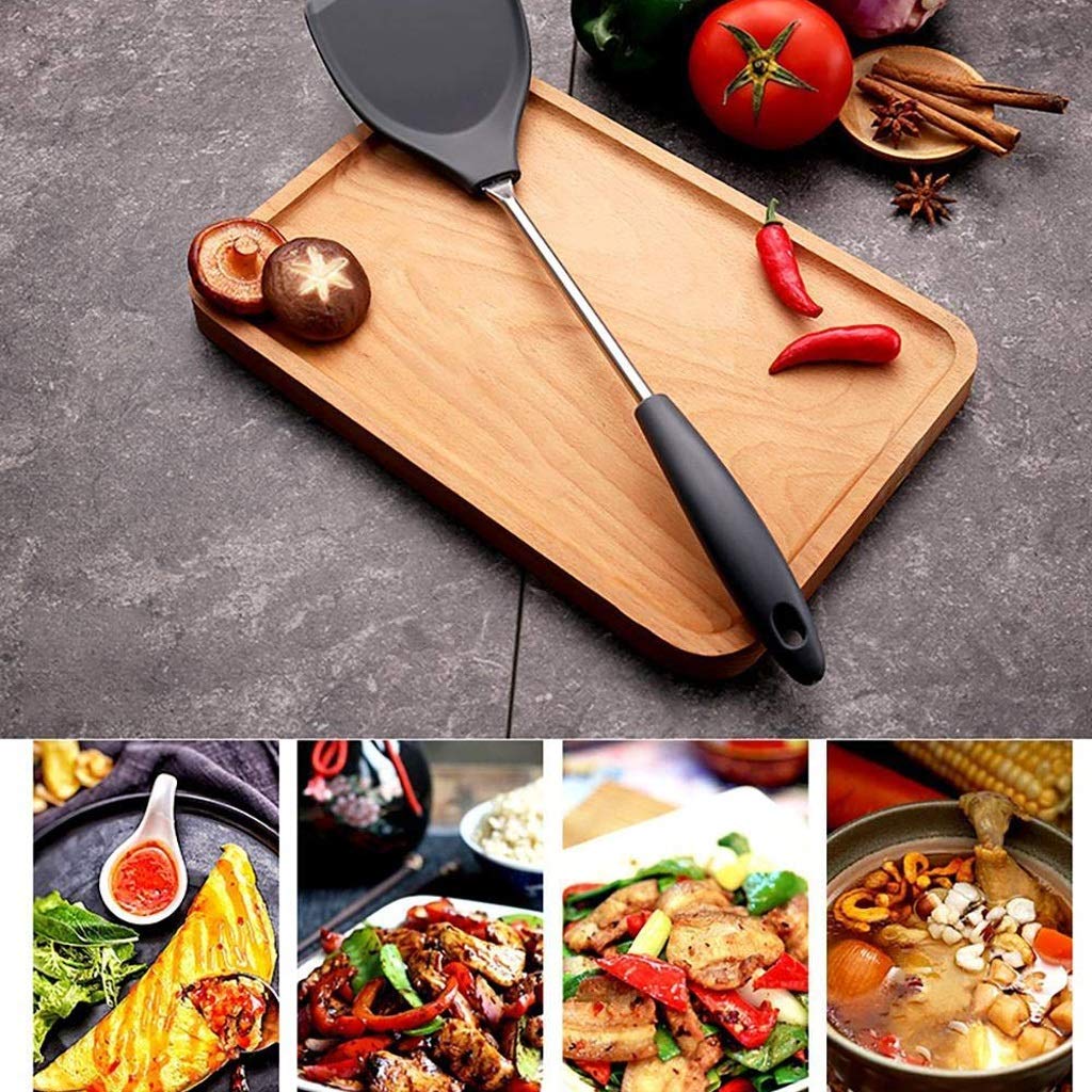 Spatola in silicone – Spatola wok in acciaio inox, spatola antiaderente, con manico lungo in silicone resistente alle alte temperature, antiruggine