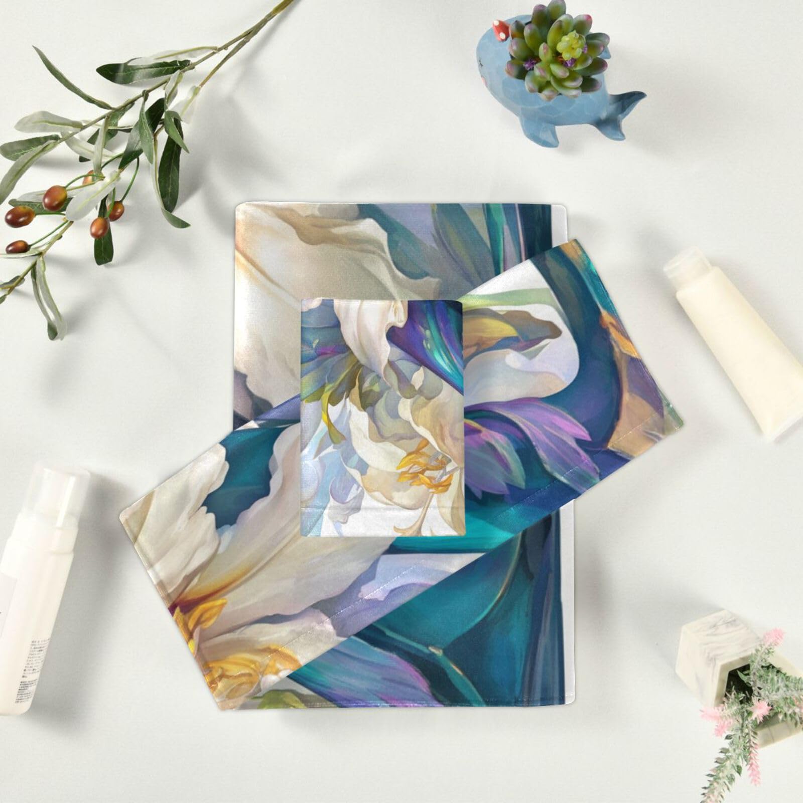 Floralmorphic - Set di 3 asciugamani per la pulizia del viso, con lettera Z, fiori di giglio bianco, 1 asciugamano da bagno, 1 asciugamano per mani, 1 panno per la pulizia del viso e del corpo