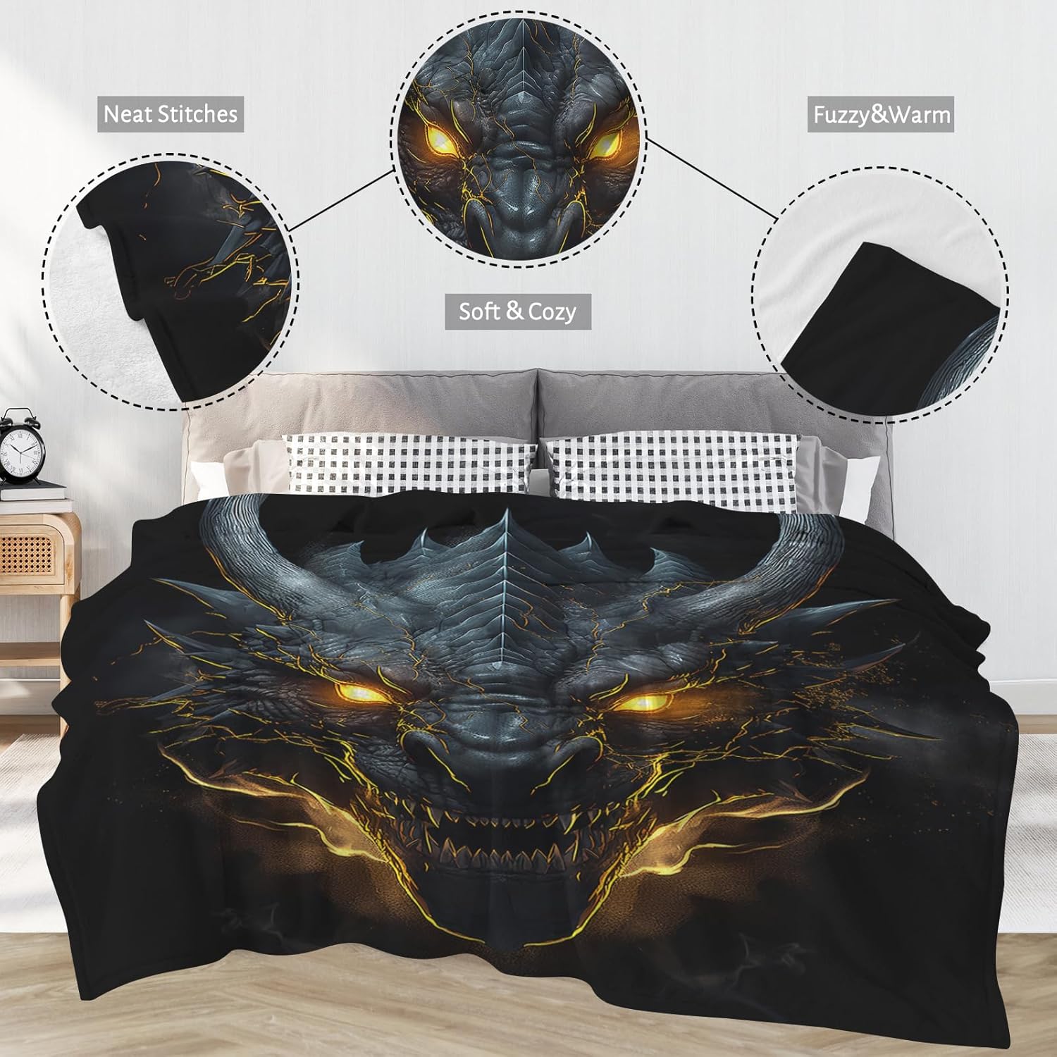 Huke Dragon Gifts Blanket, Cool Black Gold Dragon Blanket, Dragon Gifts for Men/Women/Teens/Kids/Boys/Girls, Plush Dragon Throw Blanket, Gifts for Dragon Lover, Cool Ideas,60"X50" - Image 3