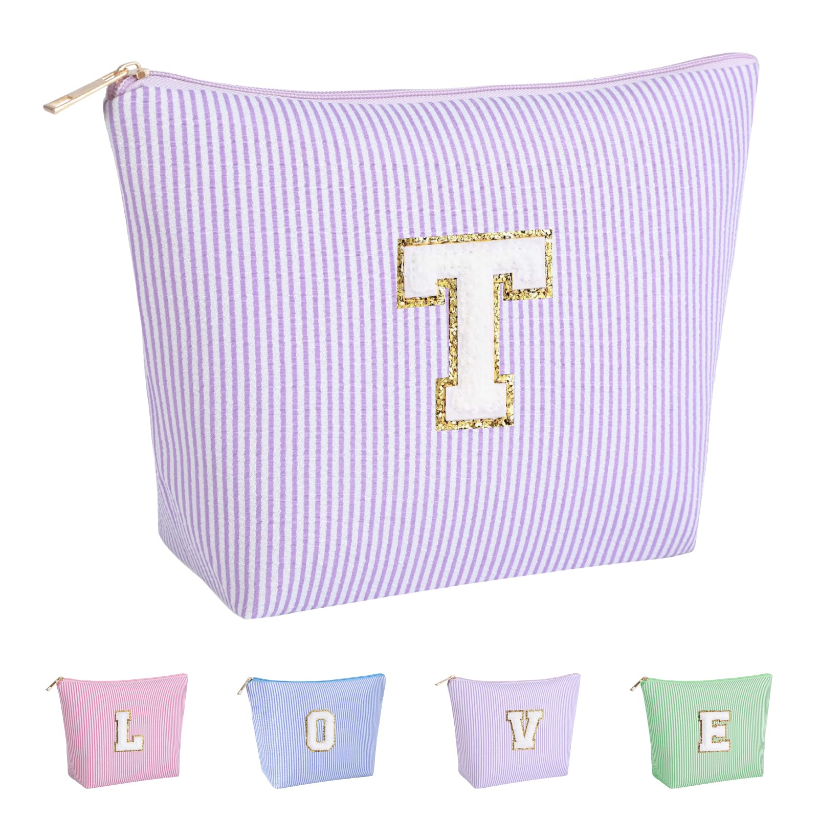 Huifen Personalized Gift Initial Makeup Bag, Cosmetic Bags for Women Travel Toiletry Cute Make Up Bag, Birthday Gift for Kids Teen Girls, Easter