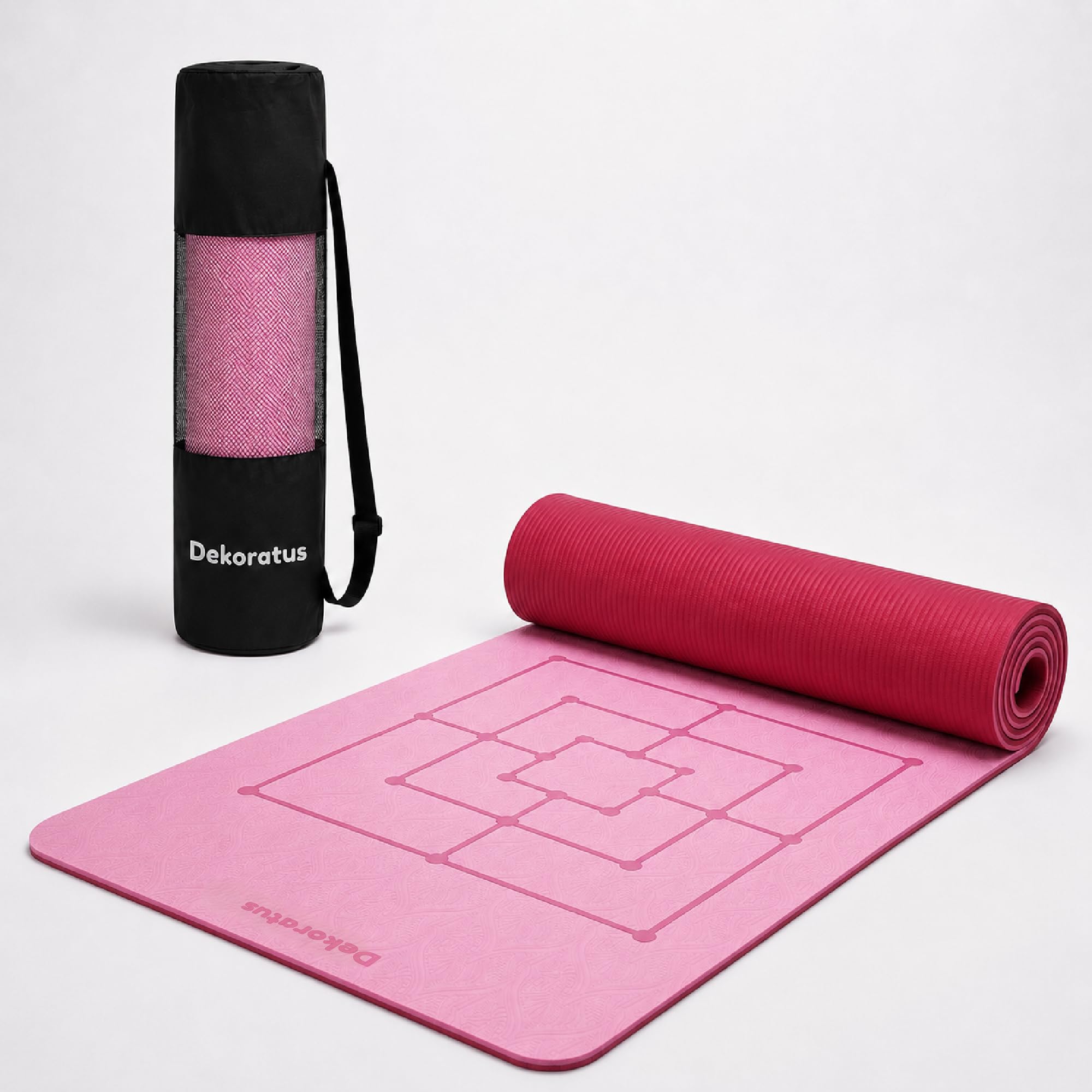 Extra Wide Non-Slip Yoga Mat for Men, Women & Kids, Pink, 6ft x 31.5in x 6mm Thick TPE Exercise Workout Mat with Carry Bag, Family Fitness Play Mat with Navkakri, Nine Men's Morris & Daadi Games, 18 Tokens Included-image-14