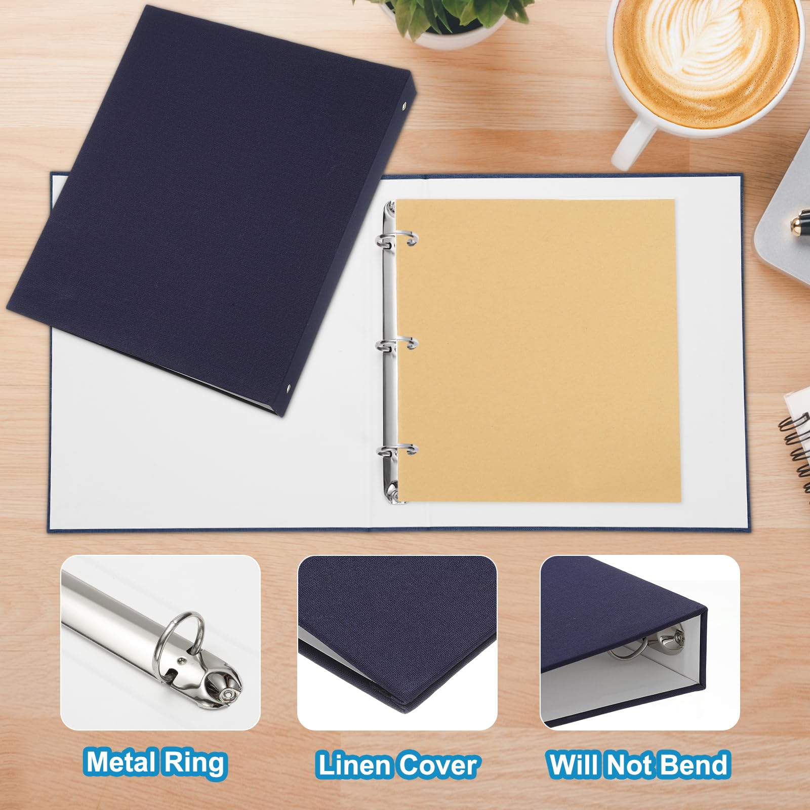Lot De 2 Classeurs A4 à 3 Anneaux - Couverture En Lin Beige, Anneaux 2,5 Cm - Pour Bureau, école, Maison