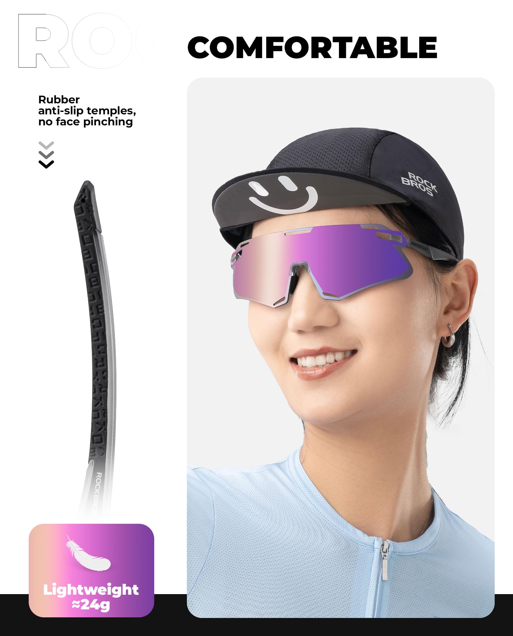 ROCKBROS Occhiali da Ciclismo Polarizzati, Occhiali da Sole Bici Sportivi Uomo, con Montatura TR90, Antivento, per Sport All'Aperto MTB Pesca Corsa Unisex