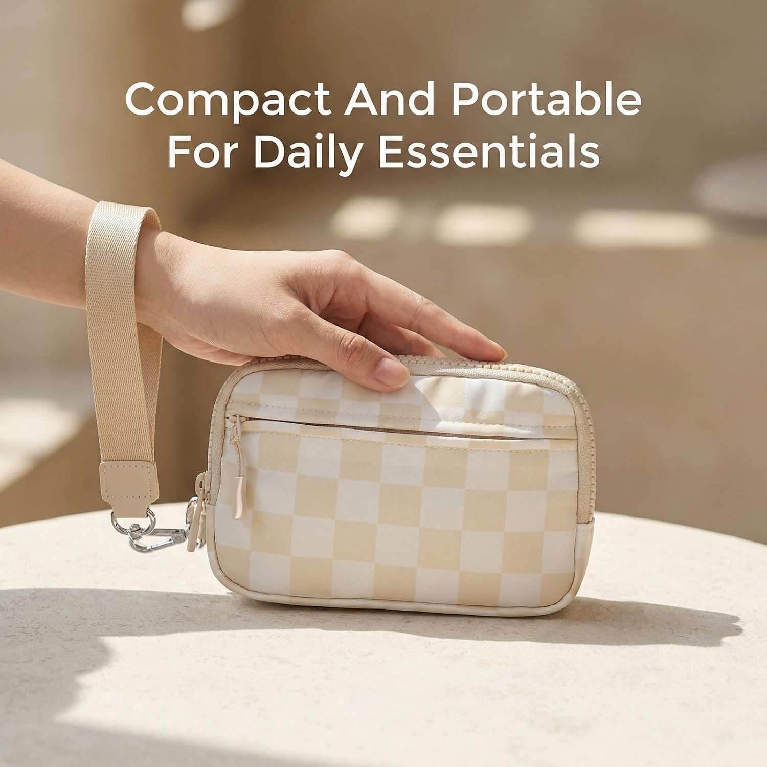 Wristlet Wallets for Women, Checkered Quilted Crossbody Bag with 4 Zippers, Multi-Function Purse for Daily Use