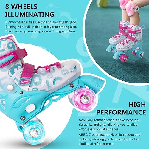 Miniatura 4 de Nattork Patines para niños, 4 tamaños ajustables, las 8 ruedas iluminadas para niñas, niños y mujeres, divertidos patines iluminadores para niños de