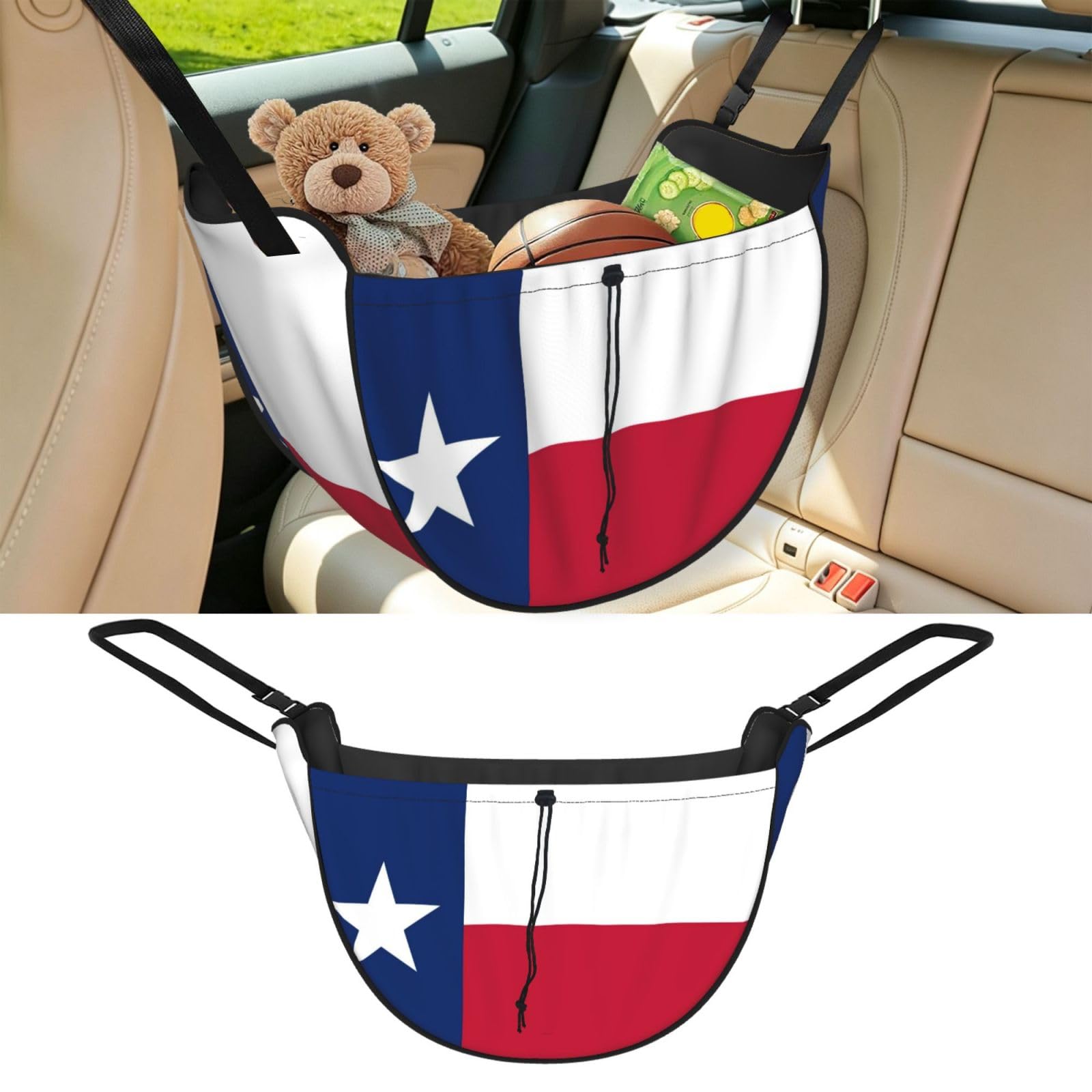 Cntdbu Black Texas State Flag Car Seat Organizer-Backseat Storage Bag For Travel