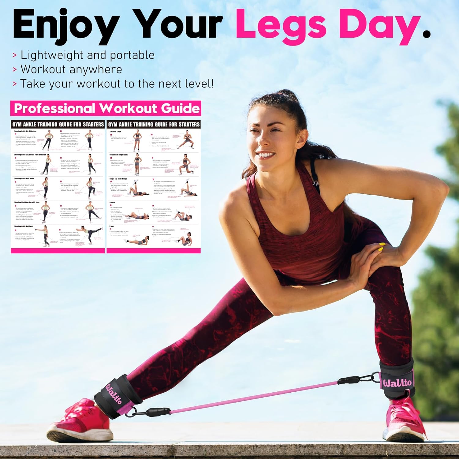 WALITO Ankle Resistance Bands with Cuffs, Exercise Bands for Legs and Butt, Booty Workout Equipment for Kickbacks and Hip Fitness Training - Image 5