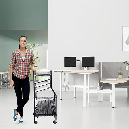 Miniatura 6 de JEBELE Carro de archivos de 5 niveles con ruedas enrollables y bloqueables, carpetas de archivos colgantes, carrito organizador de archivos de