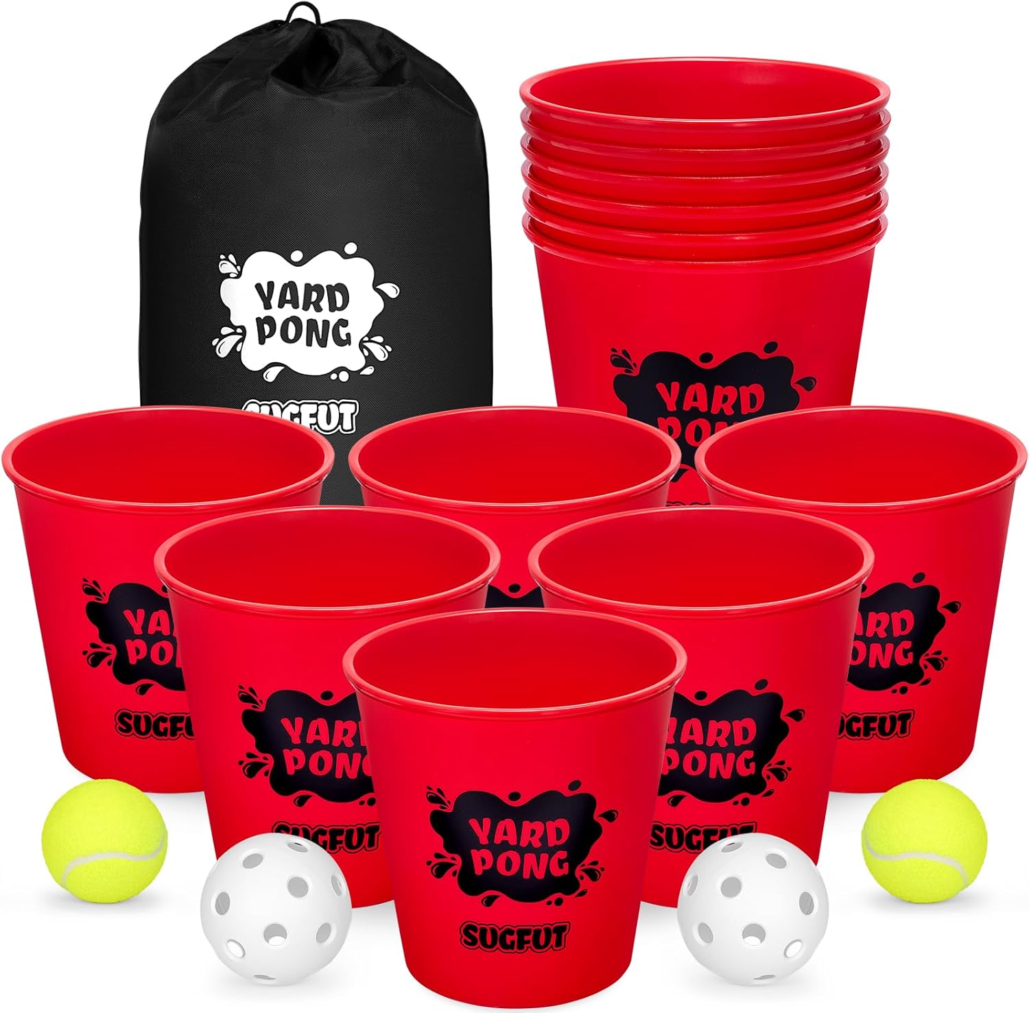Yard Pong Outdoor Games, Giant Yard Games Set with 12 Buckets and Balls for Adults and Family, Toss Game Throwing Games for Beach, Camping, Lawn and Backyard