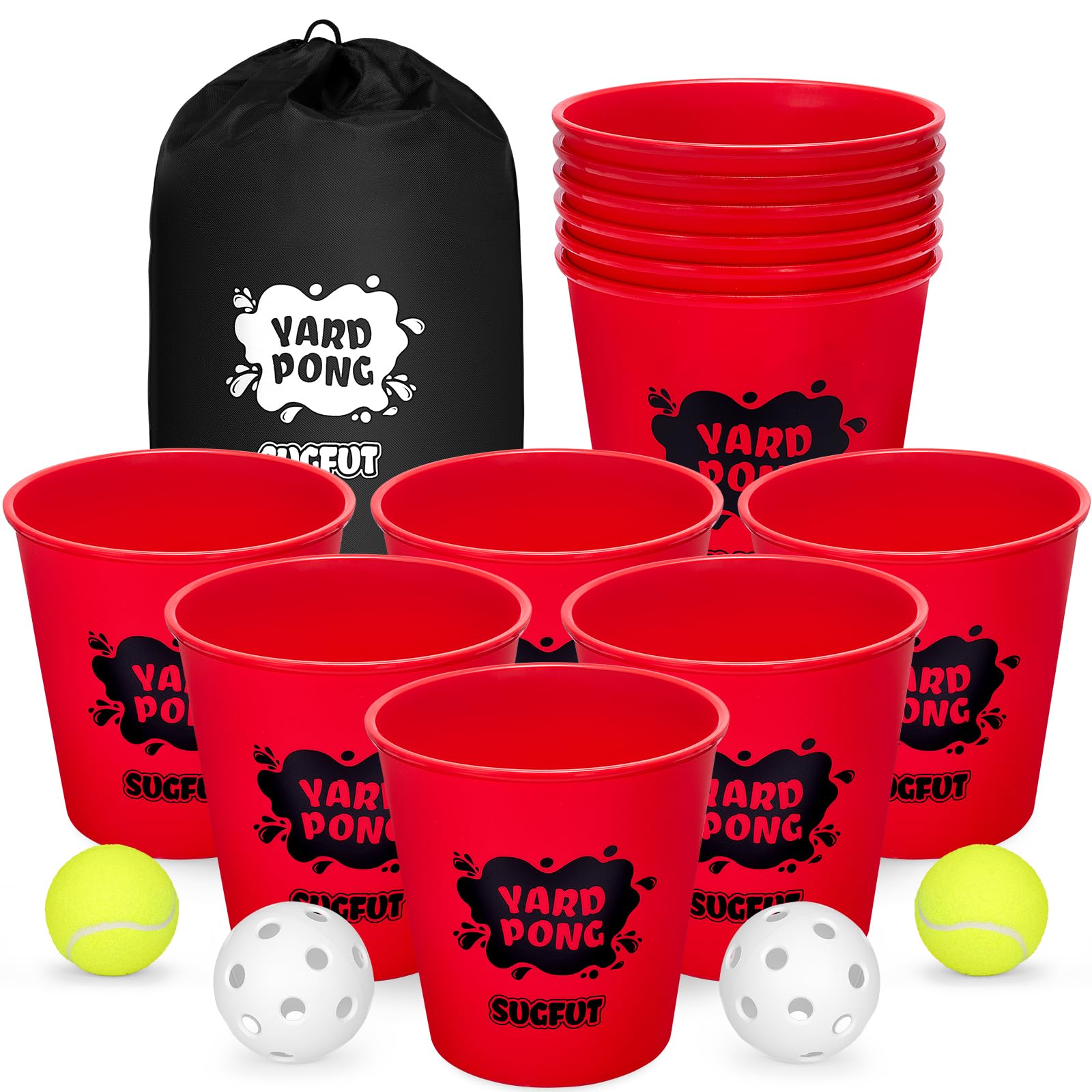 Yard Pong Outdoor Spiele, Giant Yard Games Set mit 12 Eimern und Bällen für Erwachsene und Familie, Wurfspiel Wurfspiele für Strand, Camping, Rasen und Hinterhof