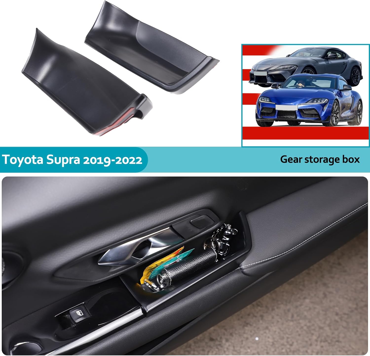 CHEAYAR Door Side Storage Box Compatible with Toyota Supra GR A90 A91 MK5 2019-2022, Armrest Phone Container Door Organizer Handle Pocket ABS Tray Insert Glove Pallet accessories