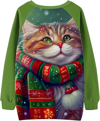 Miniatura 5 de Sudaderas feas para mujer con estampado de animales de Navidad, manga raglán, bloque de color, túnica de otoño, camisas de entrenamiento con cuello