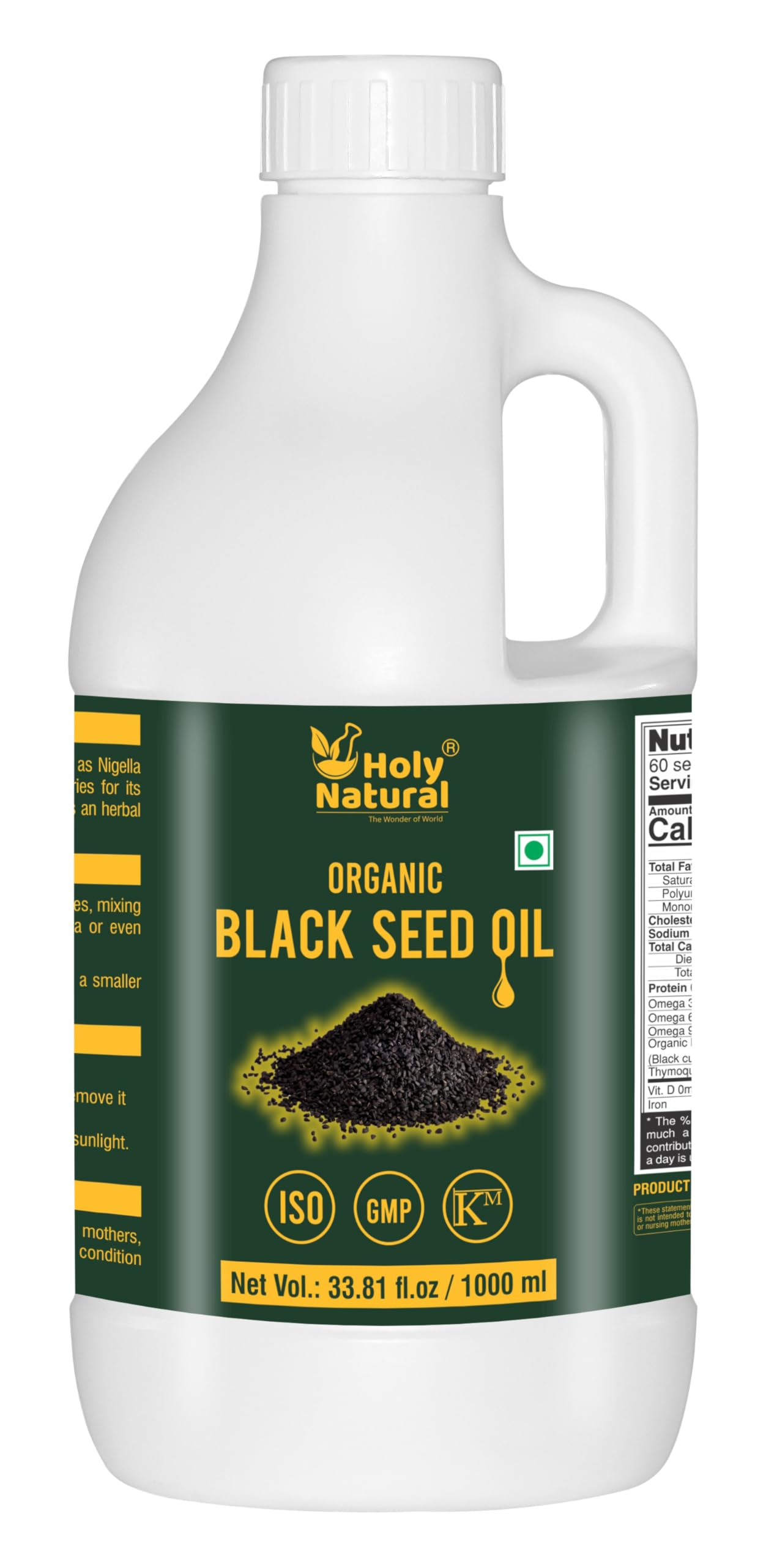 Holy Natural Cold-Pressed Organic Black Seed/Nigella Sativa/Kalonji Seeds Oil (1000ml) | Virgin Grade, No GMO, and Untreated Edible Oil | Weight loss, Immunity Booster | Hair & Skin-image-5
