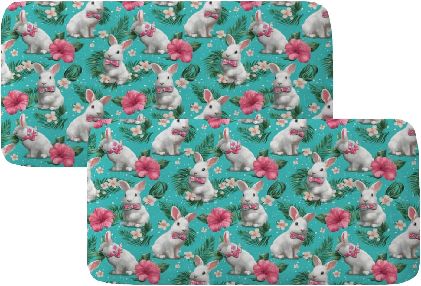 Tropical Bunny Blue Flower Loveseat Covers Couch Covers for 2 Cushion Couch, 2-Piece Stretch Sofa Slipcovers Anti-Slip Washable Furniture Protectors for Dogs Pets