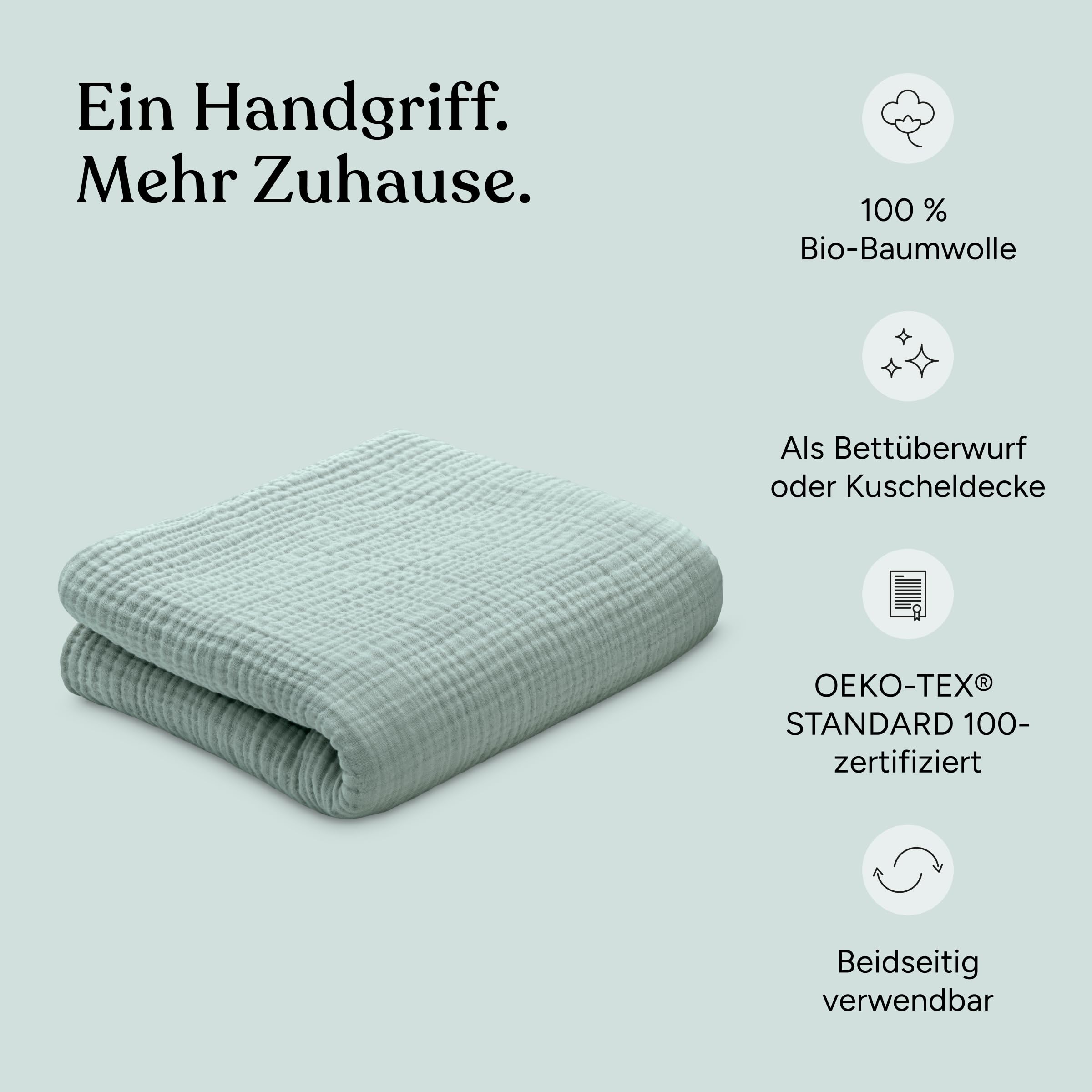 Ehrenkind Tagesdecke Waffelpiqué Jade 230 x 250 cm – Bettüberwurf aus 100% Bio-Baumwolle, Oeko-TEX® Zertifiziert
