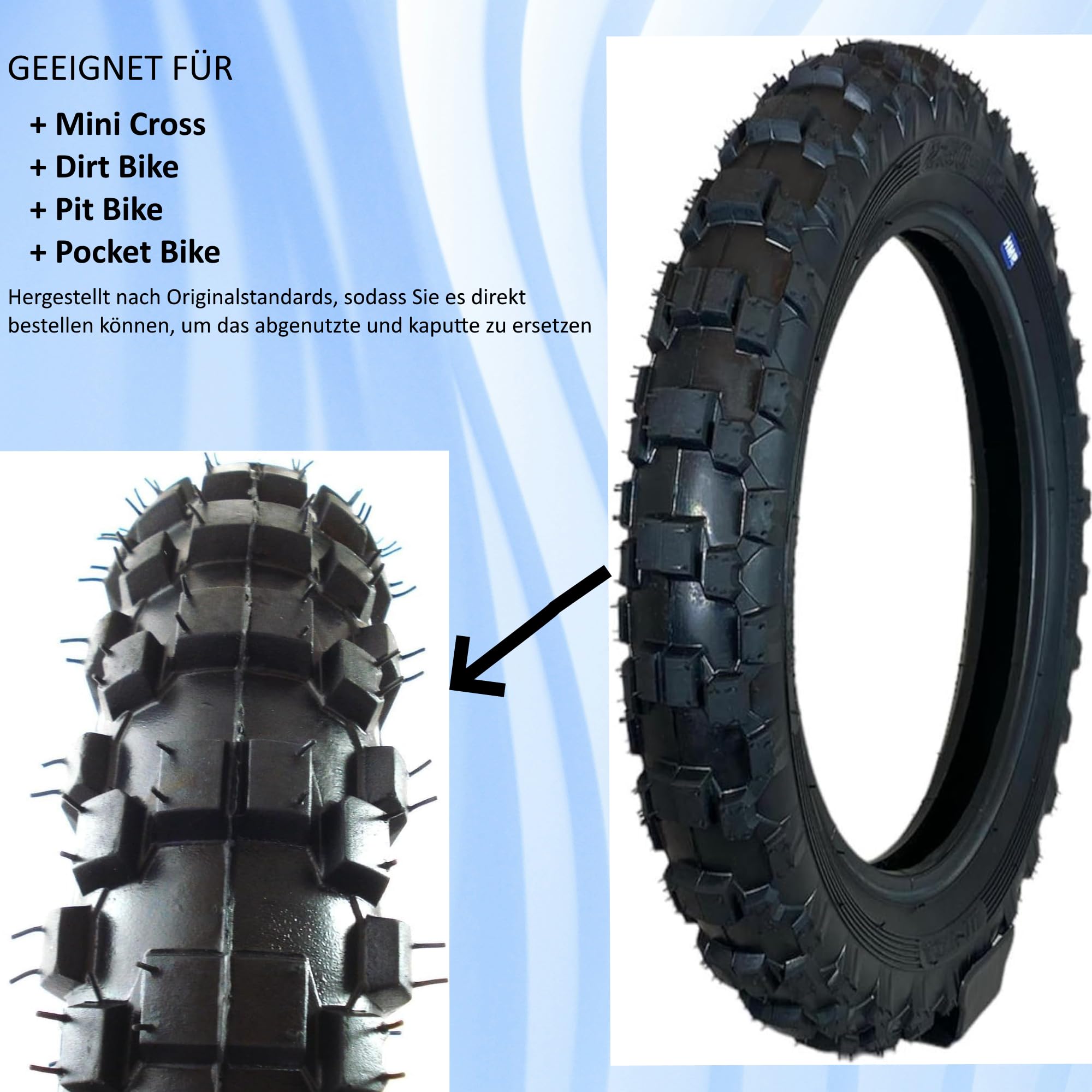 Dirt Bike/Pit Bike/Mini Pneu de Cross - 2.50-10 - Traverser Profile - avec Tuyau