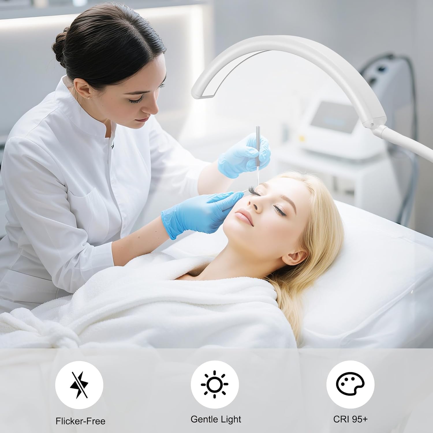 Half Moon LED Floor Light - Professional Shadow-Free, Dimmable Lamp | for Lash Techs, Estheticians & Tattoo Artists | Eyelash Extensions, Nail Art, Home & Office (Charcoal White)