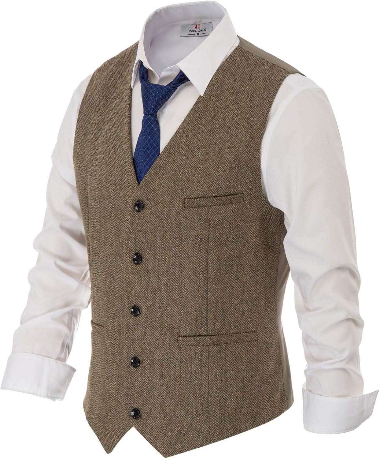 PJ PAUL JONES Men's Herringbone Tweed Suit Vest Casual Wool Blend Waistcoat