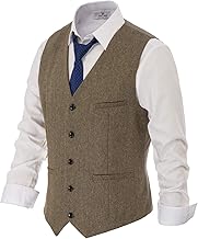 PJ PAUL JONES Men's Herringbone Tweed Suit Vest Casual Wool Blend Waistcoat