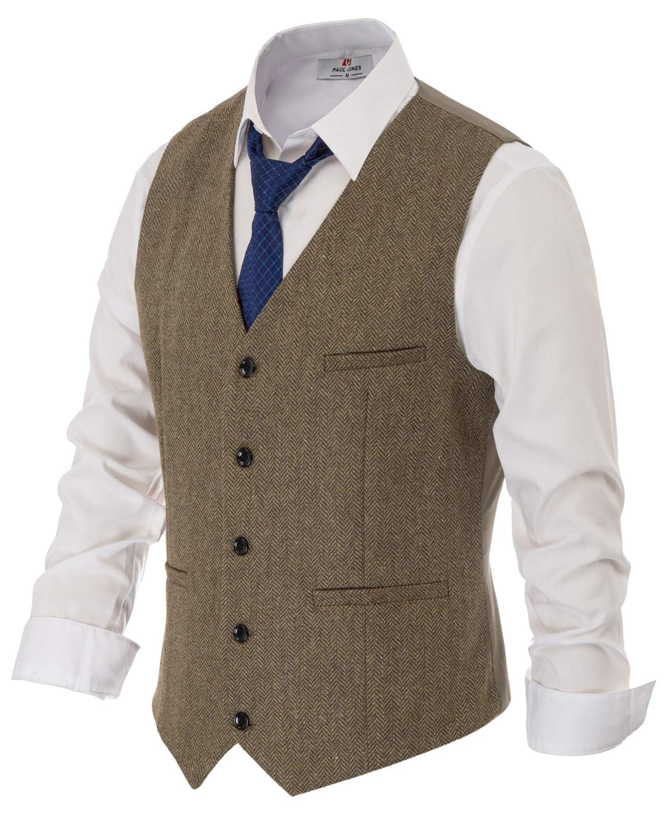 Men's Herringbone Tweed Suit Vest Casual Wool Blend Waistcoat