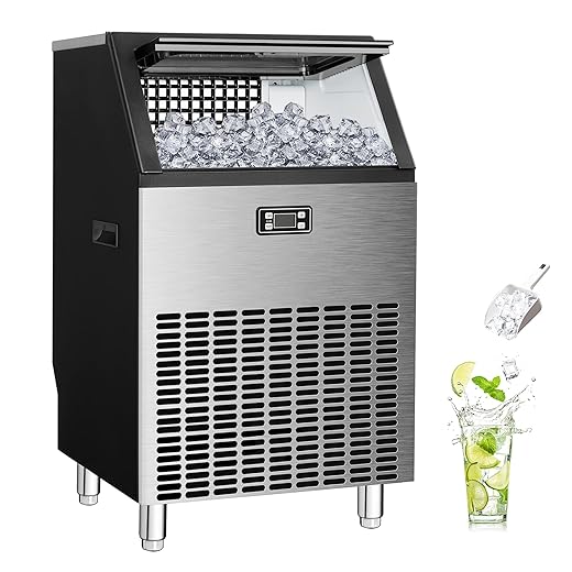 Electactic Ice Maker, Commercial Ice Machine,200Lbs/Day, Stainless Steel Ice Machine with 48 Lbs Capacity, Ideal for Restaurant, Bars, Home and Offices, Includes Scoop