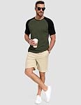 TARAINYA Hommes coton T-shirts Col rond Manche courte Casual Soft 95% coton + 5% élasthanne, ajustement régulier, stretch cou d'équipage, manche raglan, blocked couleur, port quotidien occasionnel, été, M-4XL