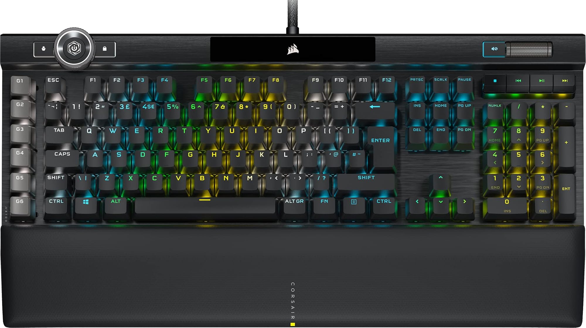 Corsair K100 RGB Optical-Mechanical Gaming Keyboard OPX Keyswitches: Hyper-fast & Linear, Leatherette Palm Rest, PBT Double-Shot Keycaps, Elgato Stream Deck Integration QWERTY, Black