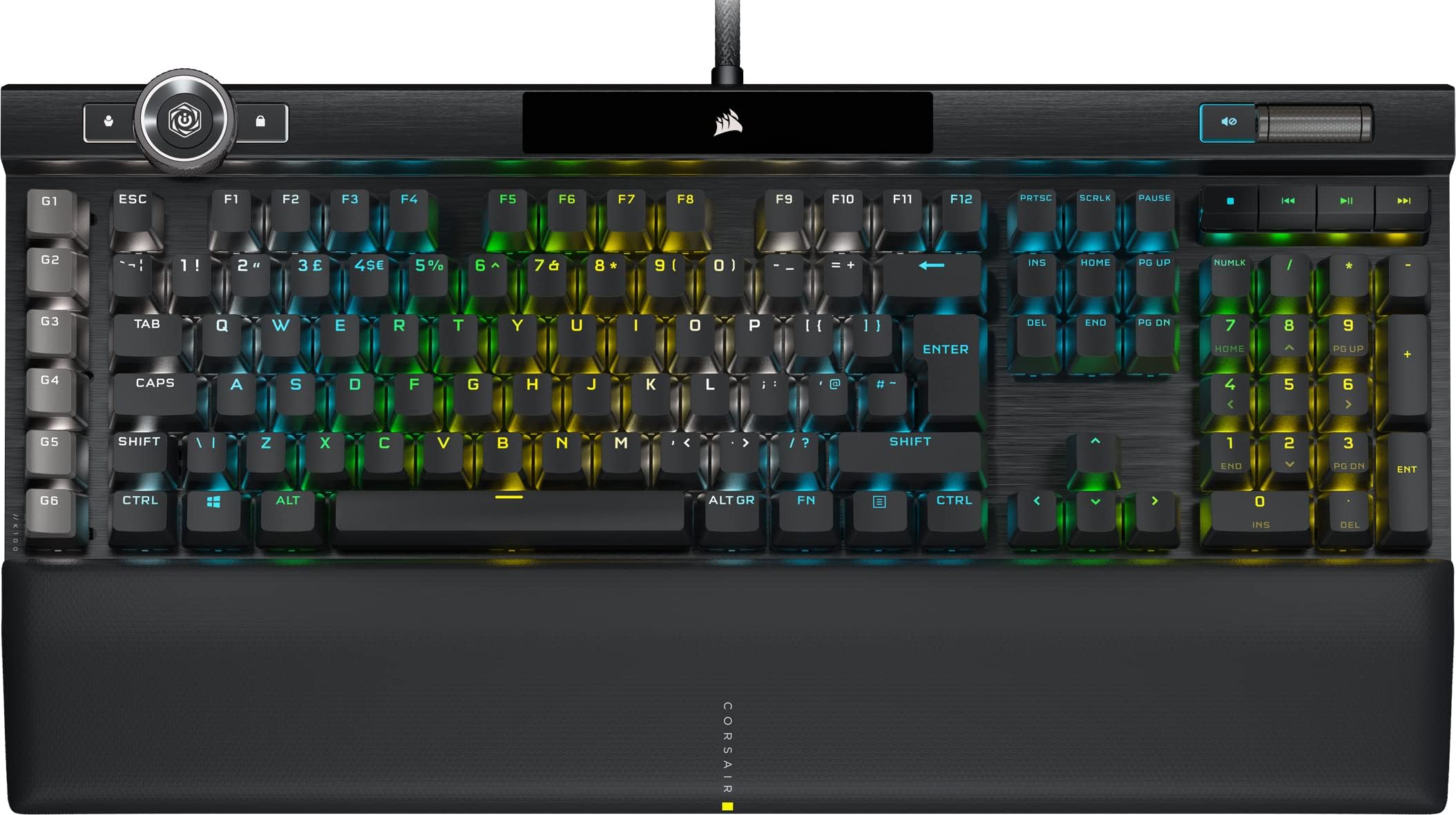 Corsair K100 RGB Optical-Mechanical Gaming Keyboard OPX Keyswitches: Hyper-fast & Linear, Leatherette Palm Rest, PBT Double-Shot Keycaps, Elgato Stream Deck Integration QWERTY, Black