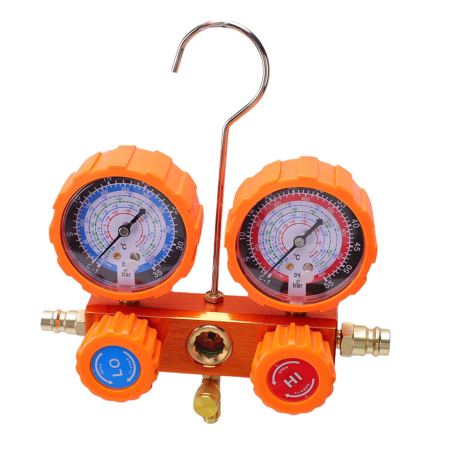 Juego de Manómetros de Colector de CA para Automóvil con Mangueras de PVC de Aluminio y Latón Medidor de Presión de Refrigerante de 3 Vías Mangueras de 5 Pies 600 PSI para Diagnóstico de