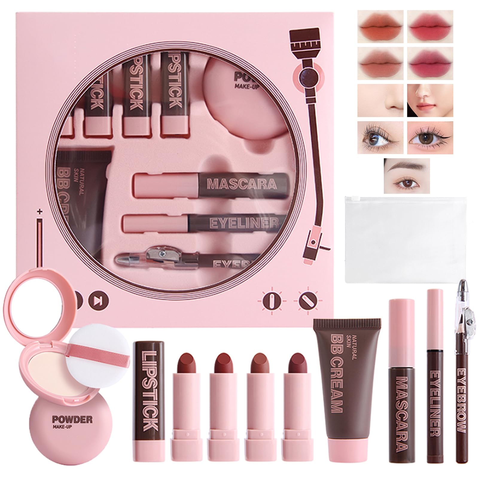 Set di Trucco All in One, 9 Pezzi Set di Trucco Regalo per Donne Ragazze Kit Completo di Cosmetici Starter Kit Rossetto, BB Crema, Polvere, Mascara, Eyeliner, Matita per Sopracciglia