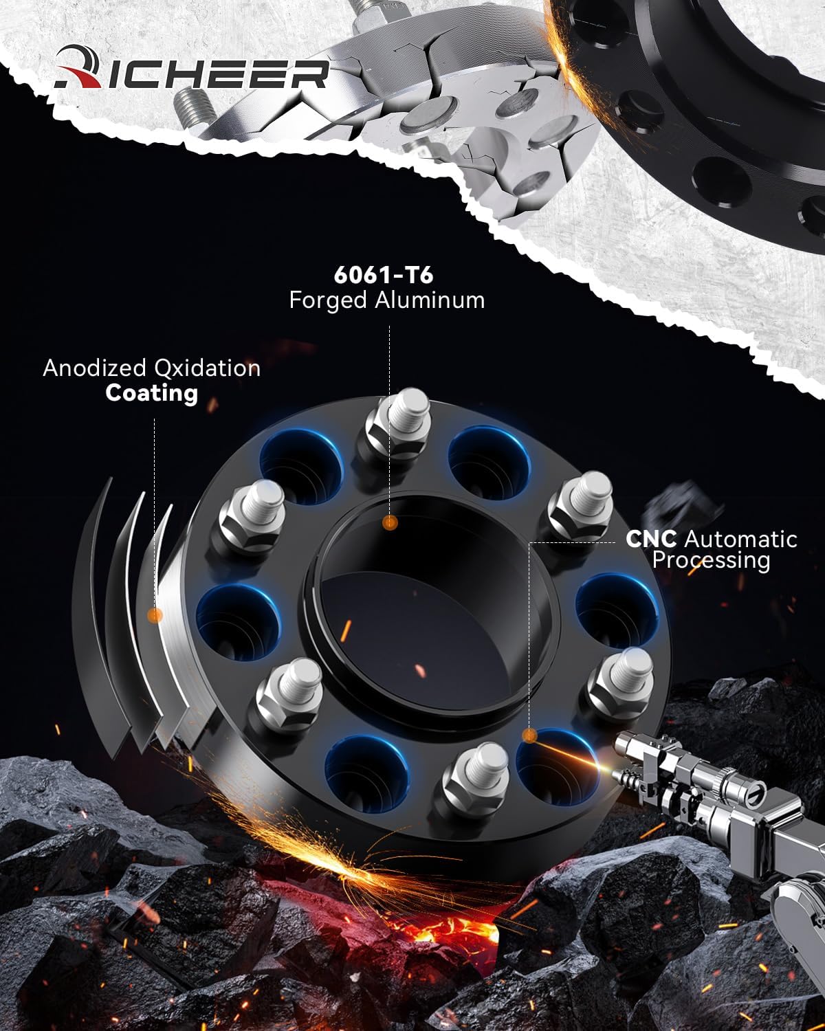 Richeer 6x5.5 Wheel Spacer for Silverado Sierra 1500, 1.25 Inch Hub Centric 6x139.7mm Wheel Spacers for Tahoe Sunurban Yukon Escalade Express 1500 with 14x1.5 Studs & 78.1mm Bore - Image 4