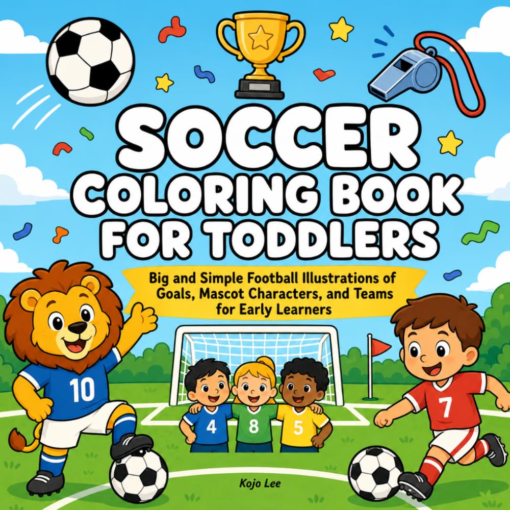Soccer Coloring Book for Toddlers: Big and Simple Football Illustrations of Goals, Mascot Characters, and Teams for Early Learners