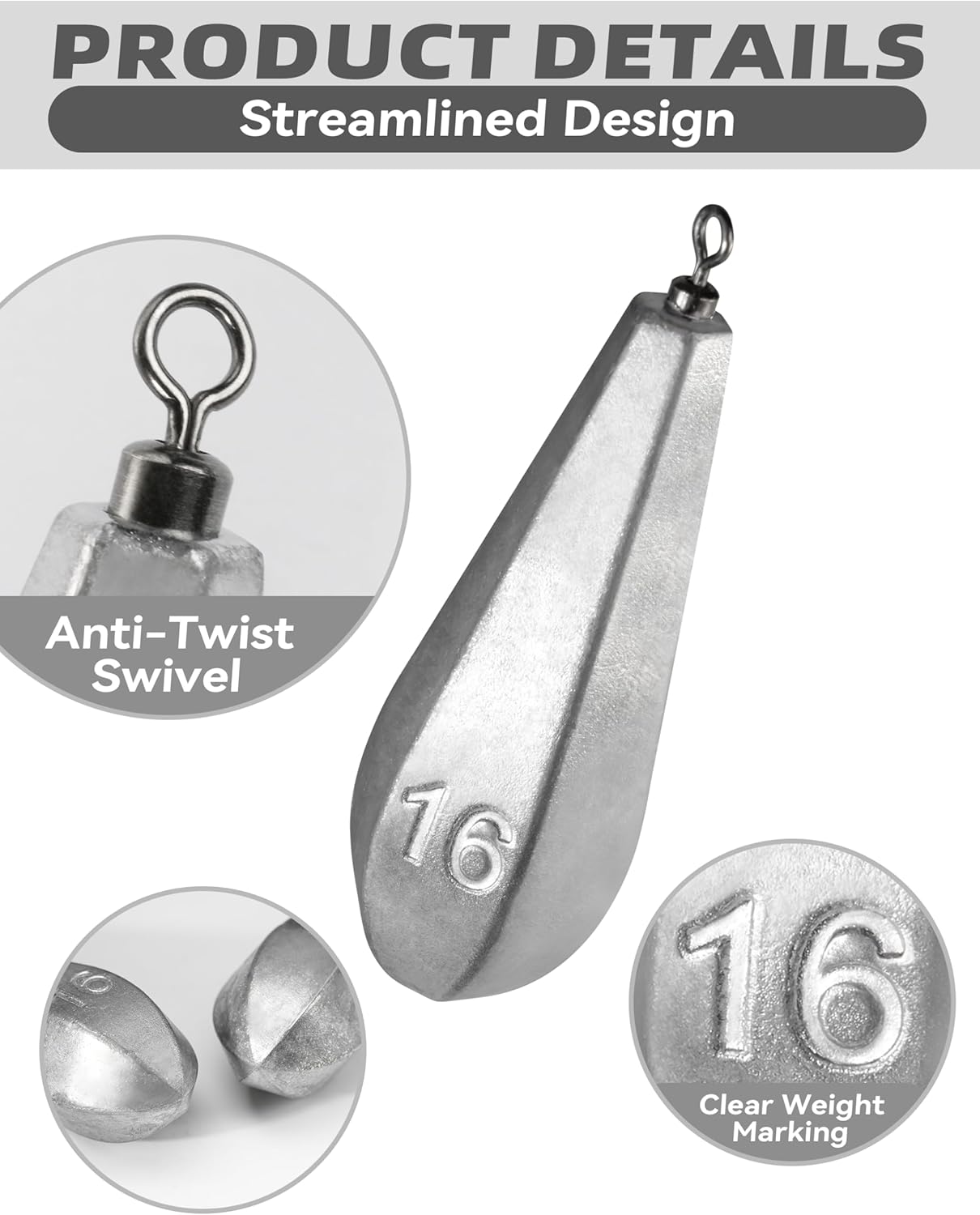 BLUEWING Swivel Bank Sinkers Fishing Weights with Swivel Bottom Bullet Sinkers for Freshwater and Saltwater, 1/8oz to 16oz