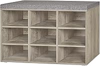 Vista 27 de DINZI LVJ Banco para zapatos, organizador de zapatos de 9 compartimentos para entrada, banco de almacenamiento con cojín, estante para zapatos