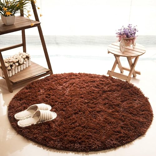 Vista 27 de MIFXIN Alfombra redonda para sala de estar, alfombra de pelo largo súper suave, alfombra circular esponjosa para sala de estar, comedor y Rojo