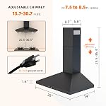 FIREGAS Black Range Hood 30 inch, 450 CFM Wall Mount Range Hood with Ducted/Ductless Convertible, Gesture Sensing Control & Touch Control Kitchen Hood Vent, Baffle Filters, Charcoal Filters