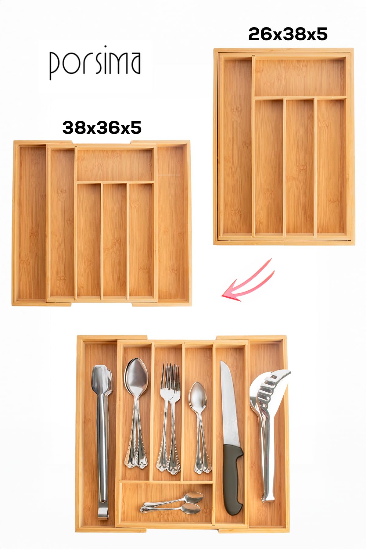 DUFFA 5+2 Bölmeli Bambu Kaşıklık Çekmece İçi Kaşıklık Yandan Açılır +2 Bölmeli Kaşıklığı Doğal Bambudan El Yapımı