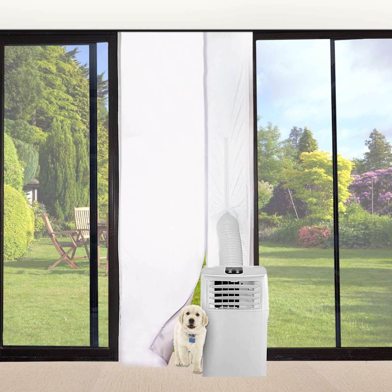 FUNTECK Screen Door Seal for Portable Air Conditioner and Tumble Dryer, Snap Shut Automatically, Fits Door Size up to 34"x82" Max