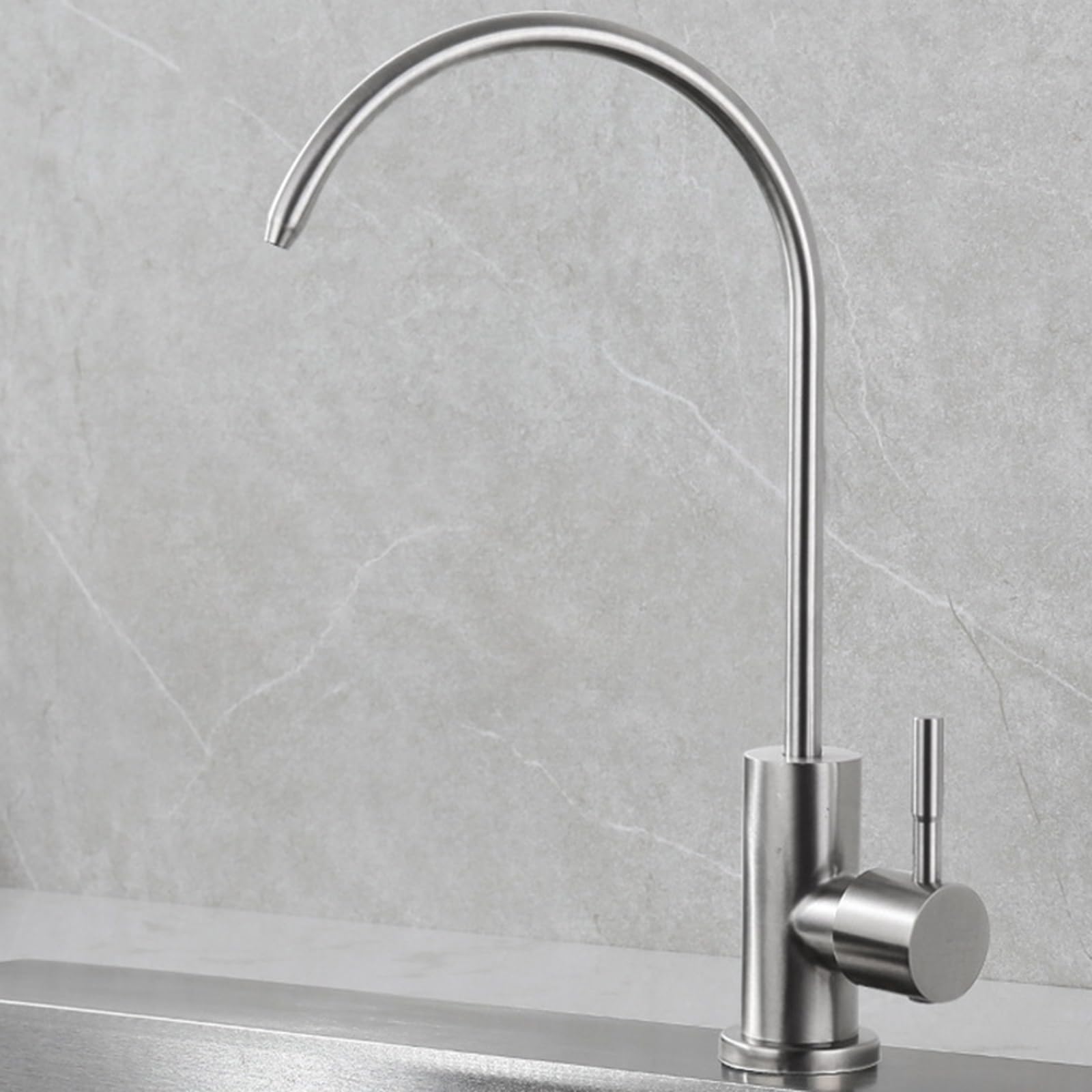 WDSOPK faucet Swan Neck Drinking Water Filter for Kitchen Sink Single Cold Grey Swivel Tap (Brushed A)
