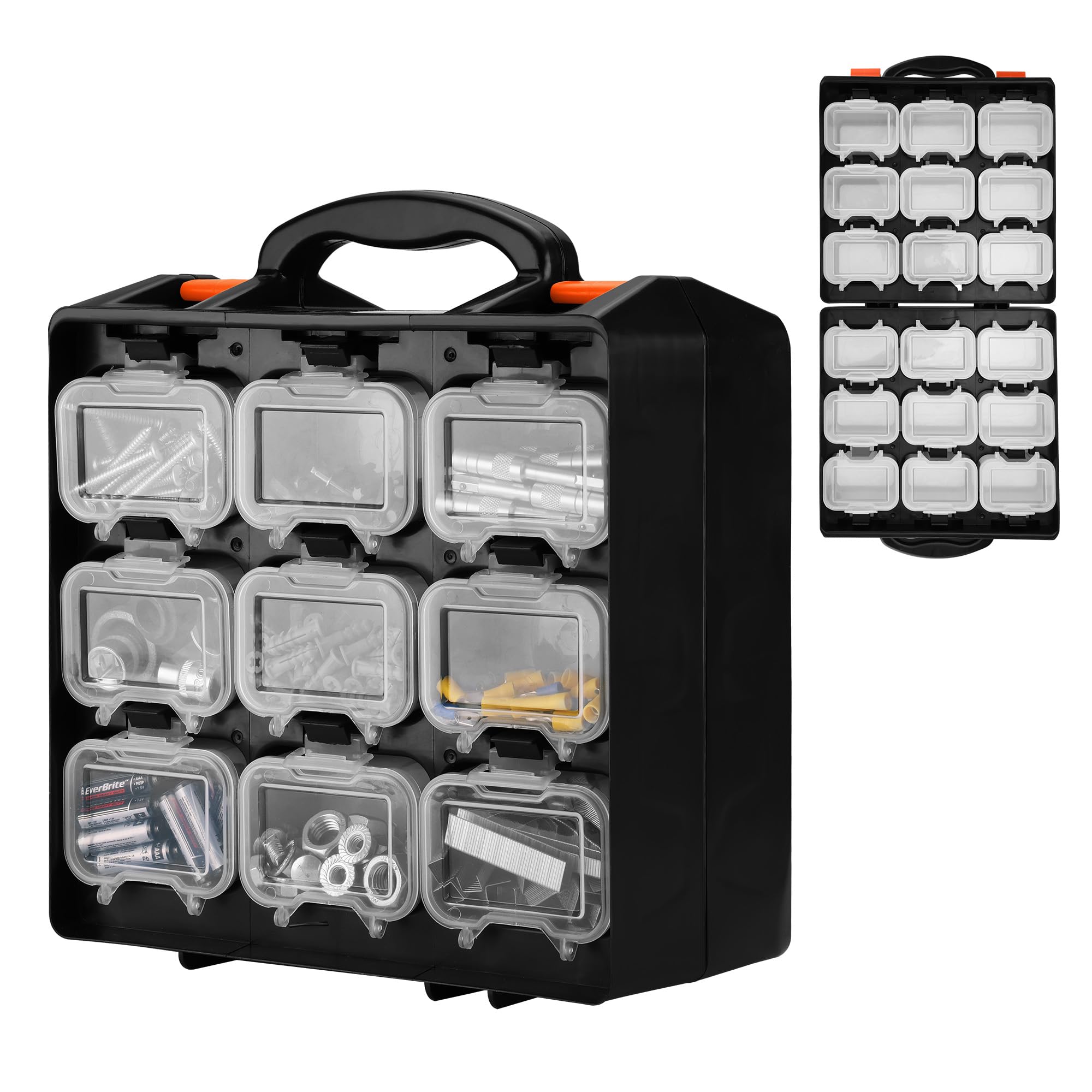ValueMax Scatola organizer per piccole parti, cassetta degli attrezzi su entrambi i lati con 18 contenitori rimovibili, custodia portatile per viti e parti per dadi, bulloni e hardware