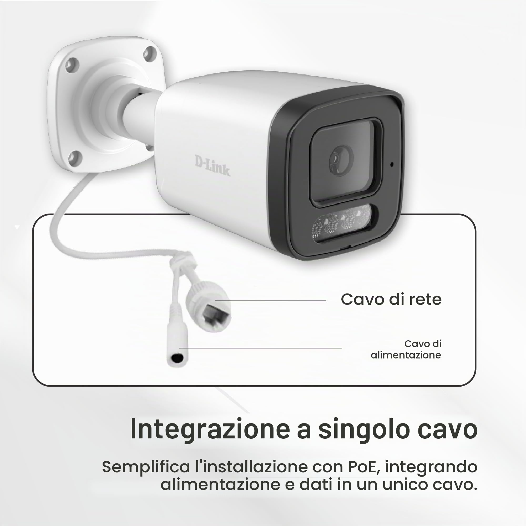 D-Link BCB-P01 Telecamera Bullet da Esterno 2 Megapixel H.265, Telecamera di Sicurezza IP 1080p con Rilevamento Persone, Microfono Integrato, IR fino a 30 m, microSD fino a 1 TB, IP66, PoE o 12V DC