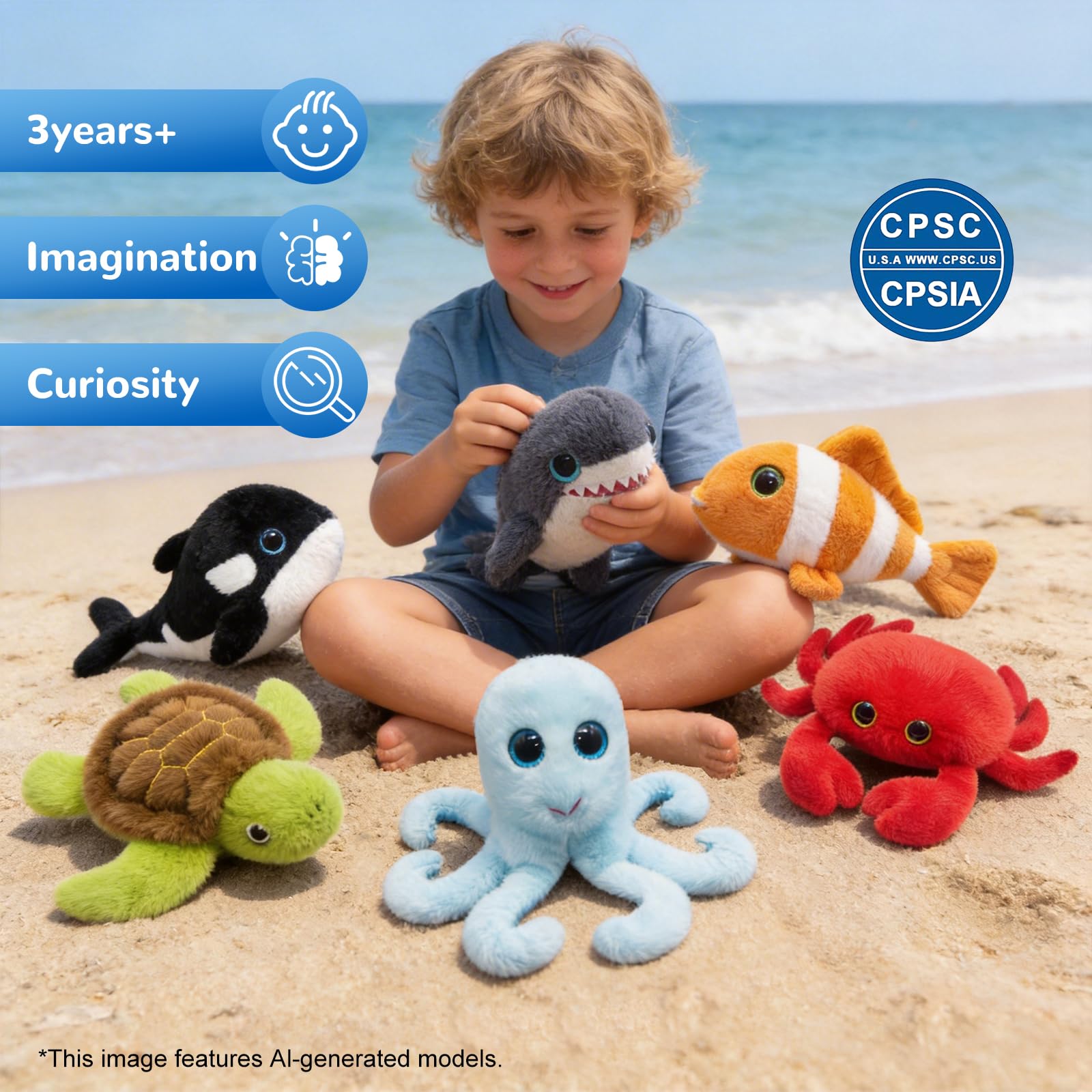 Mini Bambini Oceano Peluche Carino Bambini Oceano Pupazzo 6 Pezzi | Carino peluche bambini oceano, realistico & morbido, regali per compleanni e occasioni speciali per bambini, decorazione